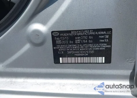 2013 Hyundai Elantra Gls z USA, uszkodzony, nr VIN 5NPDH4AE0DH293581